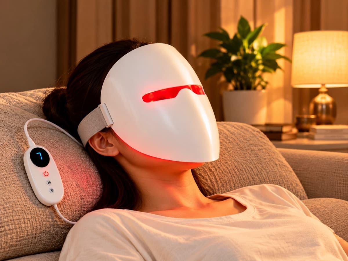 Luma Shell 7-Mode LED Light Therapy Face Mask (Hard Shell) in use