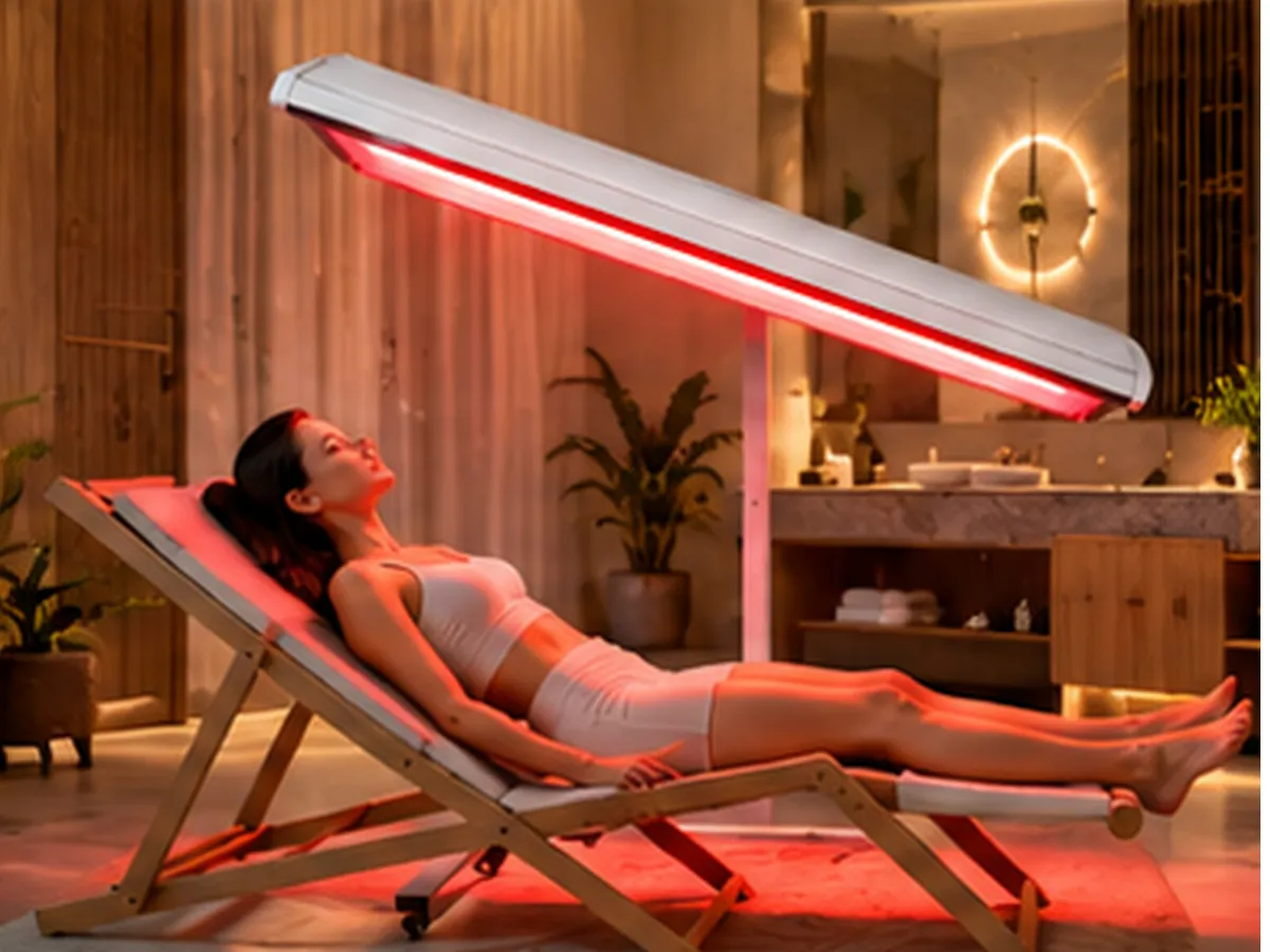 Luma Stand Full Body LED Light Therapy Stand in use