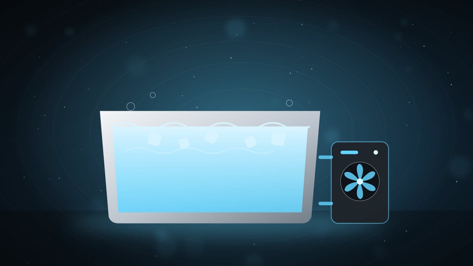 Illustration of a cold plunge tub filled with ice-cold water beside its chiller unit