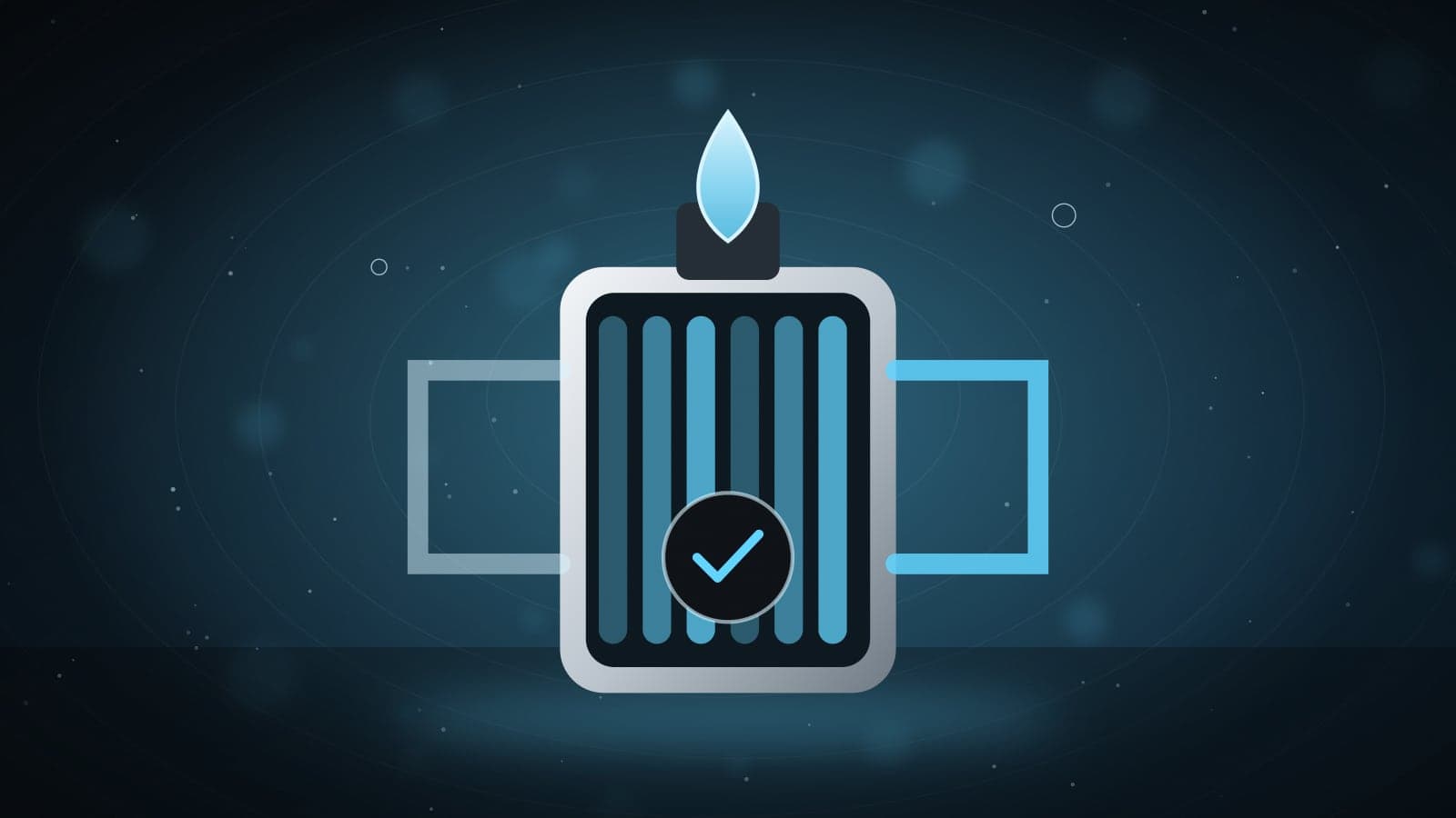 Illustration of a filter canister with a water droplet and a check mark