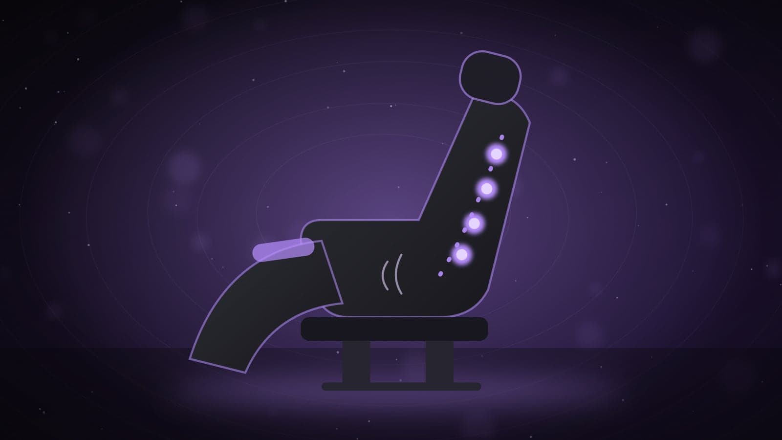 Illustration of a reclined massage chair with glowing roller points along the backrest